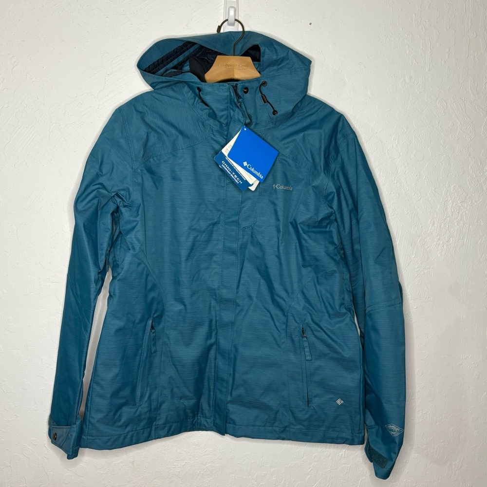 Columbia Women Interchange Omni-Tech XL Blue Waterproof Coat 2 Pieces Hood‎ Zip